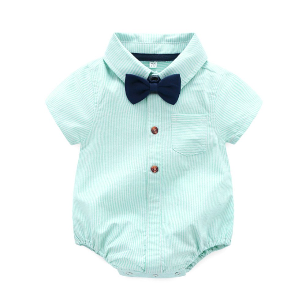 Cotton Toddler Striped Button Up Shirt Bow RomperJumpsuit Suit for Baby Clothes Kids Boys Clothing Size 3 6 9 12 18 Months