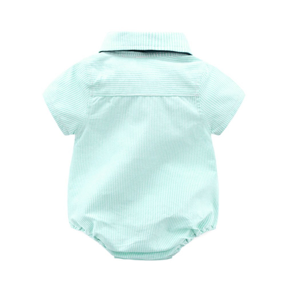 Cotton Toddler Striped Button Up Shirt Bow RomperJumpsuit Suit for Baby Clothes Kids Boys Clothing Size 3 6 9 12 18 Months