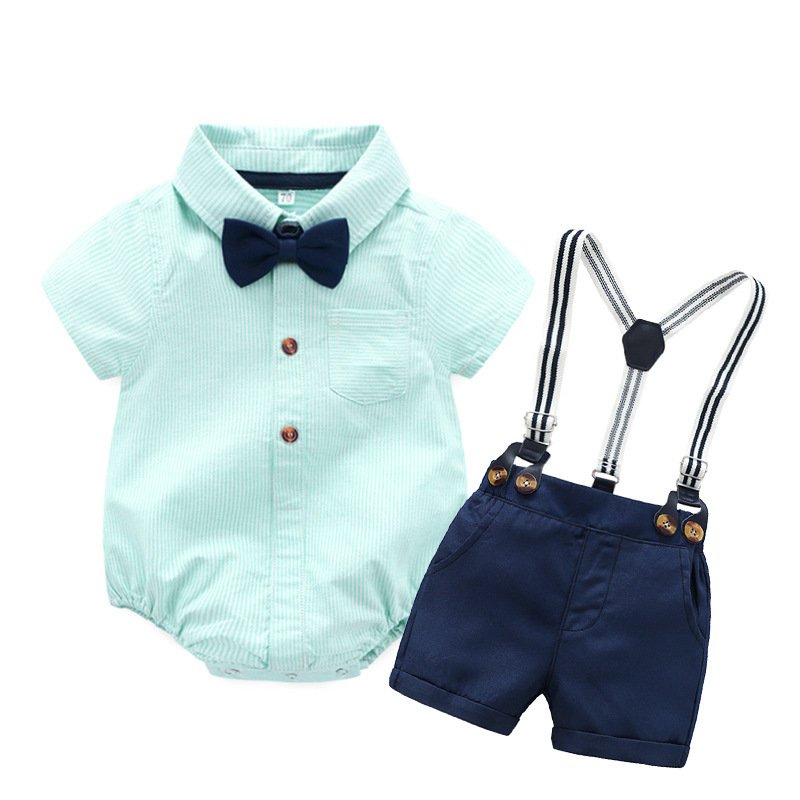 Cotton Toddler Striped Button Up Shirt Bow RomperJumpsuit Suit for Baby Clothes Kids Boys Clothing Size 3 6 9 12 18 Months