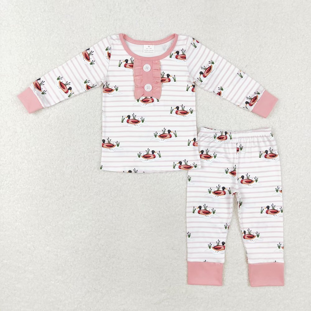 RTS Baby Boys Toddler Long Sleeve Fall Stripes Mallard Ducks Tee Shirts Children Pants Pajamas Boutique Outfits Clothes Sets