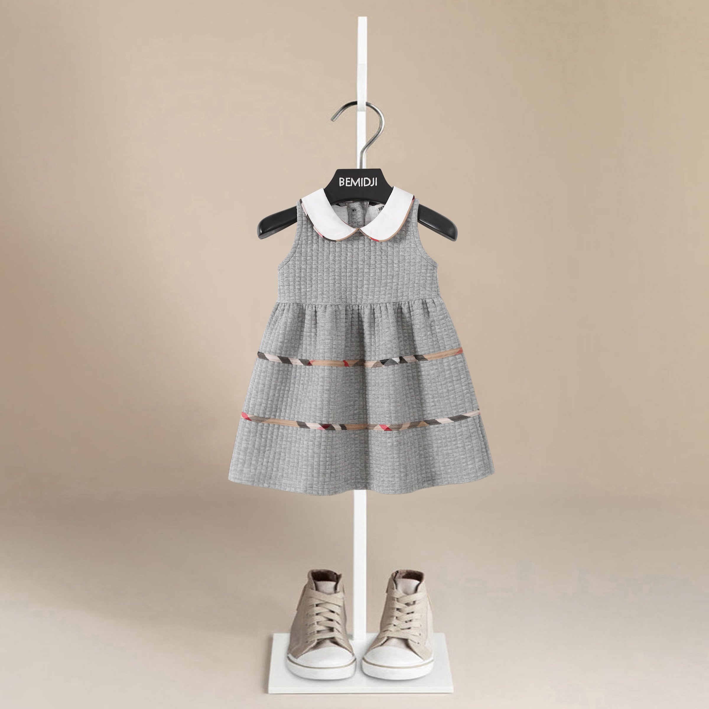 Embroidered Collared Sleeveless Kids Toddler Girl Dress set Knit Baby Girls clothing sets