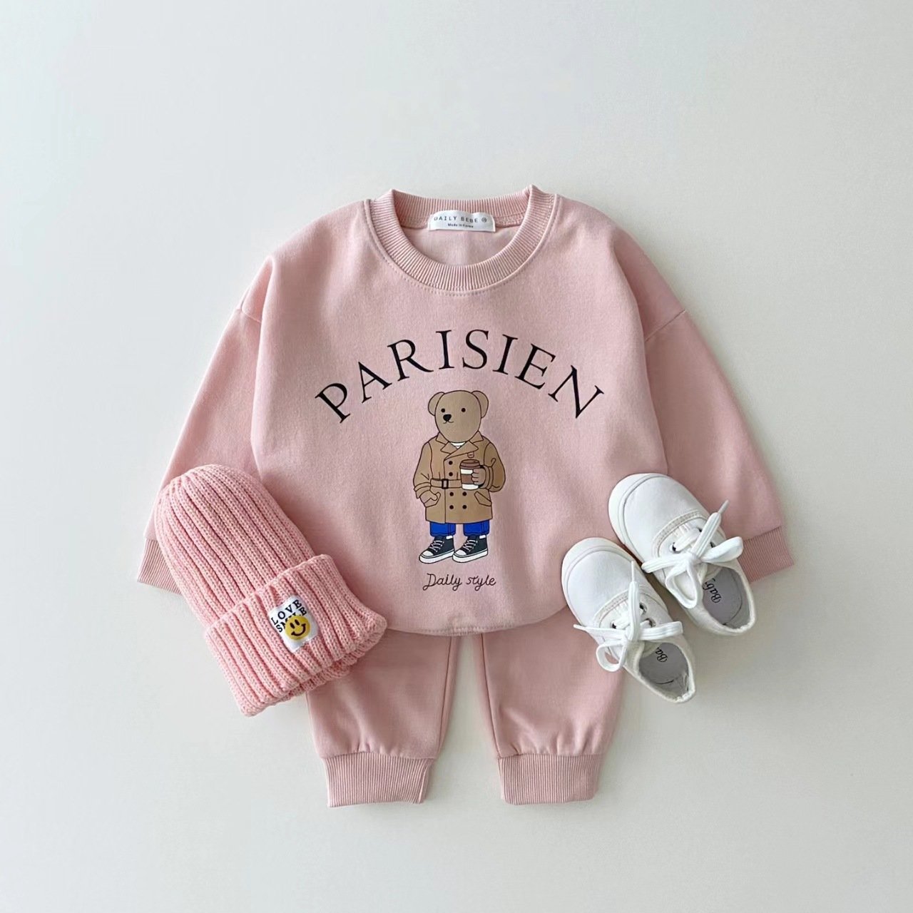 Ivy83654A 2023 Korean kids' clothing set children cartoon bear track suits Toddler casual sweatshirts sets baby clothes