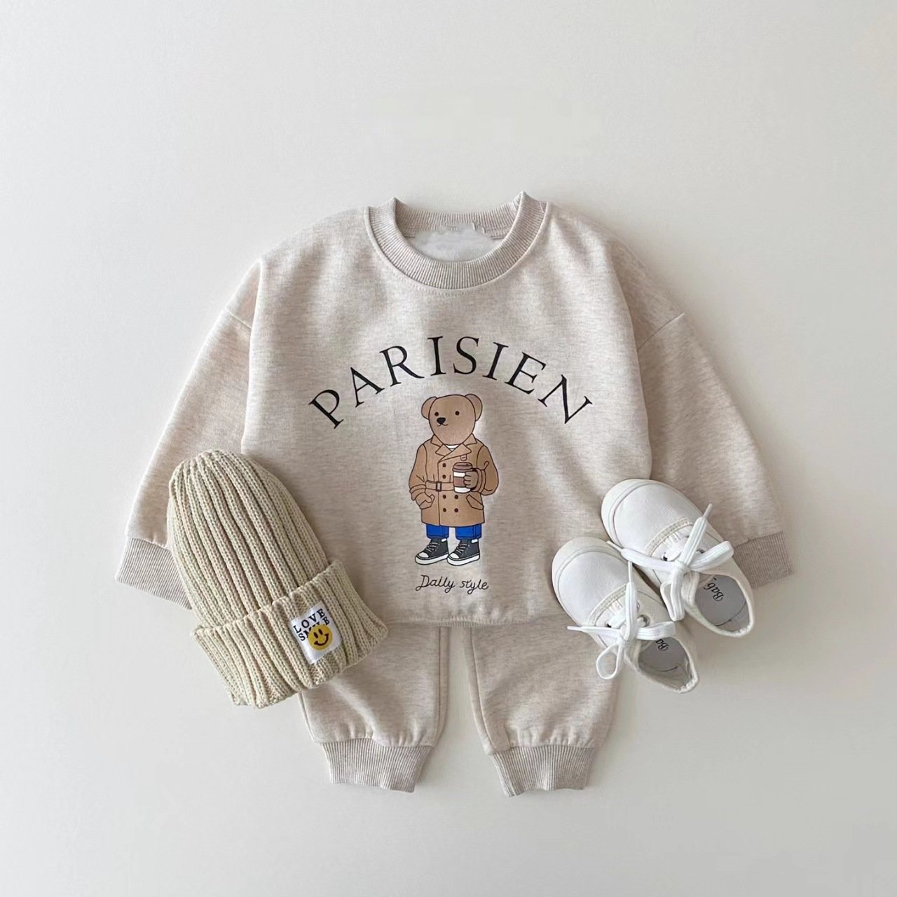 Ivy83654A 2023 Korean kids' clothing set children cartoon bear track suits Toddler casual sweatshirts sets baby clothes
