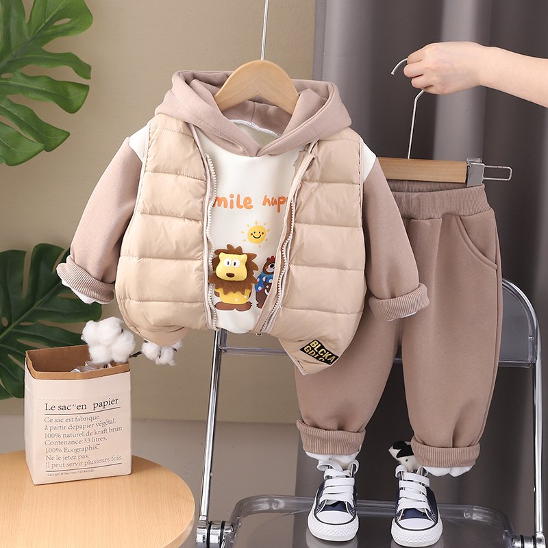 New Arrival Children's Winter 3pcs Suits Vest Coat and Hoodies and Pants Thickening Casual Boys Clothing Sets