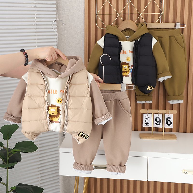 New Arrival Children's Winter 3pcs Suits Vest Coat and Hoodies and Pants Thickening Casual Boys Clothing Sets