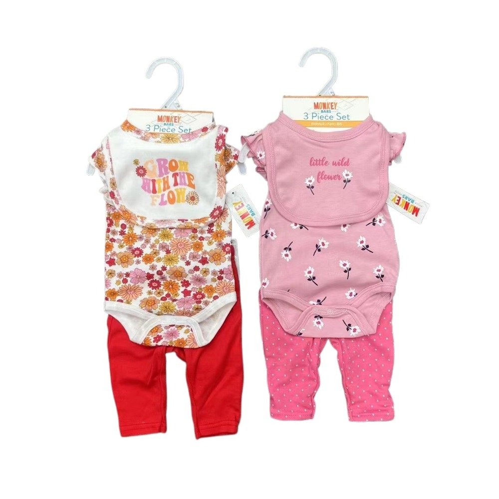 Wholesale Quality Newborn Baby Girls Boys Three Pieces TROUSERS+bibs+rompers Infant Baby Onesies Clothing Sets