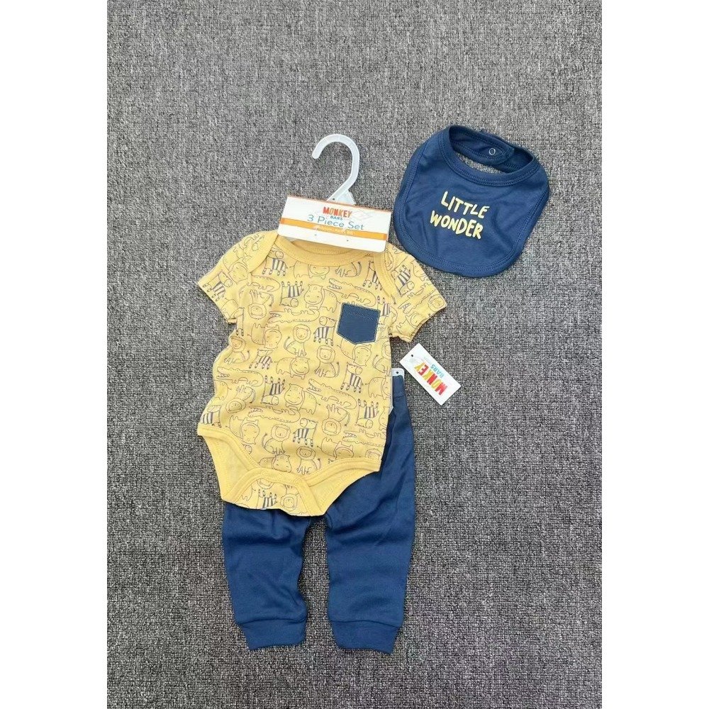 Wholesale Quality Newborn Baby Girls Boys Three Pieces TROUSERS+bibs+rompers Infant Baby Onesies Clothing Sets