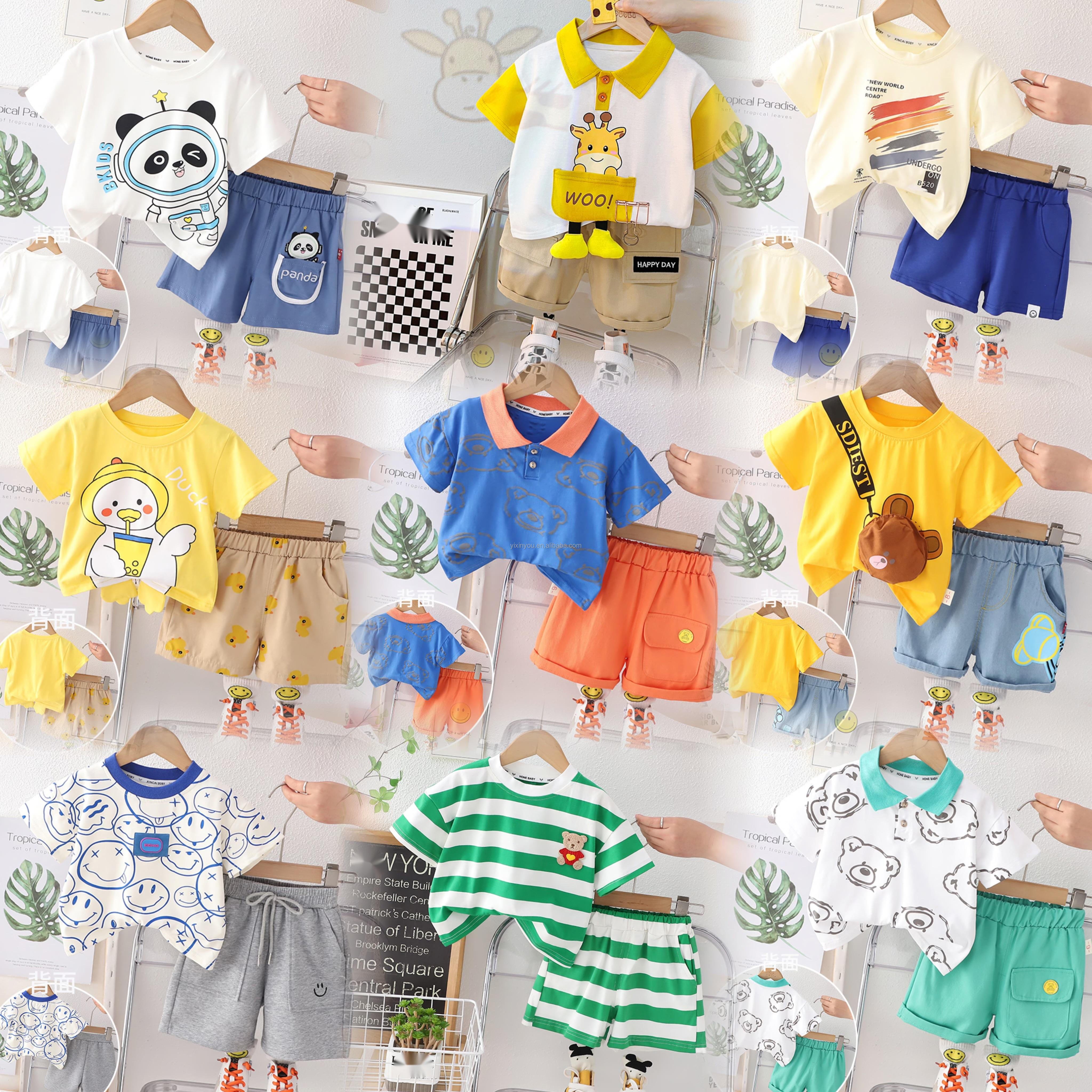 Boys Clothing Sets 100% Cotton Summer Letter Plaid Pocket T Shirt Shorts Set Kids Clothing Boy Clothing Sets