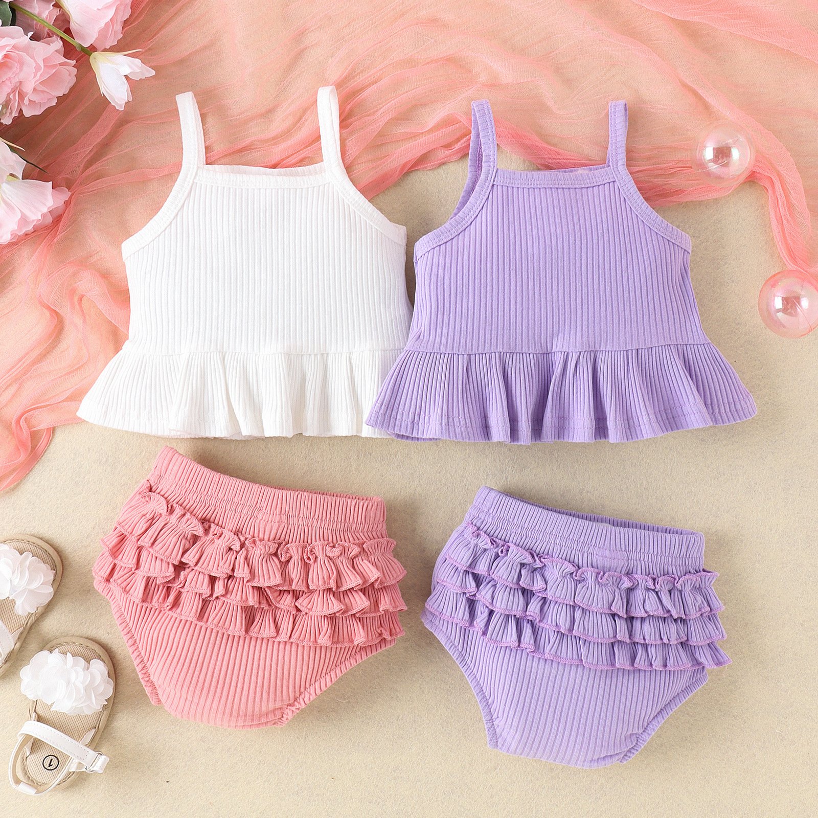Baby Clothes Wholesale Children Suit Kids Sets Cotton Solid Suspender Top Shorts Two-Piece Outfits Baby Clothing Set