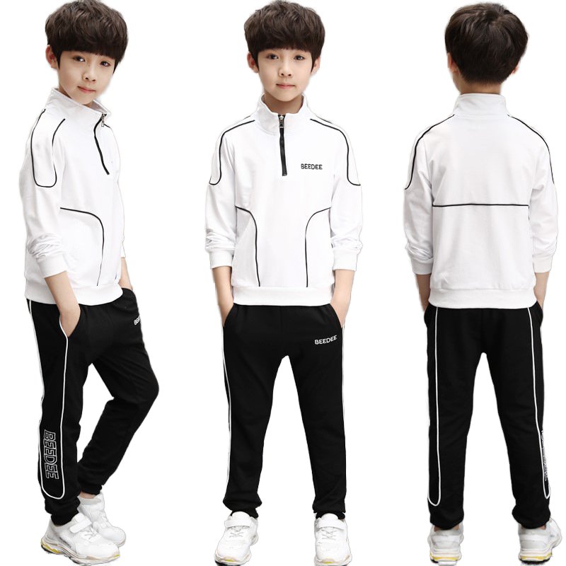 2024 Spring Autumn Collection Casual Pullover Pant 2Pcs Sets Teen Boys Big Kids Long Sleeve Letter Stand Collar Solid Clothing