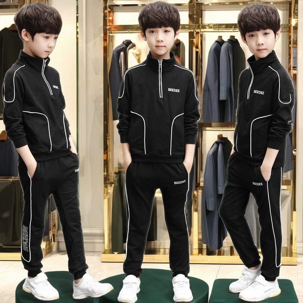 2024 Spring Autumn Collection Casual Pullover Pant 2Pcs Sets Teen Boys Big Kids Long Sleeve Letter Stand Collar Solid Clothing