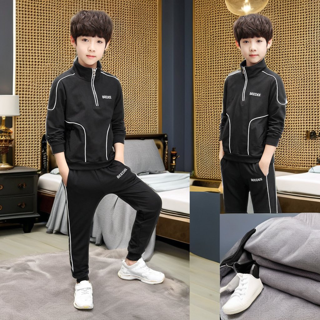 2024 Spring Autumn Collection Casual Pullover Pant 2Pcs Sets Teen Boys Big Kids Long Sleeve Letter Stand Collar Solid Clothing