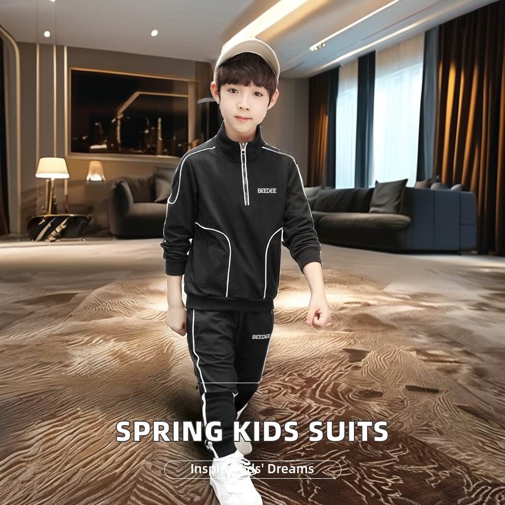 2024 Spring Autumn Collection Casual Pullover Pant 2Pcs Sets Teen Boys Big Kids Long Sleeve Letter Stand Collar Solid Clothing
