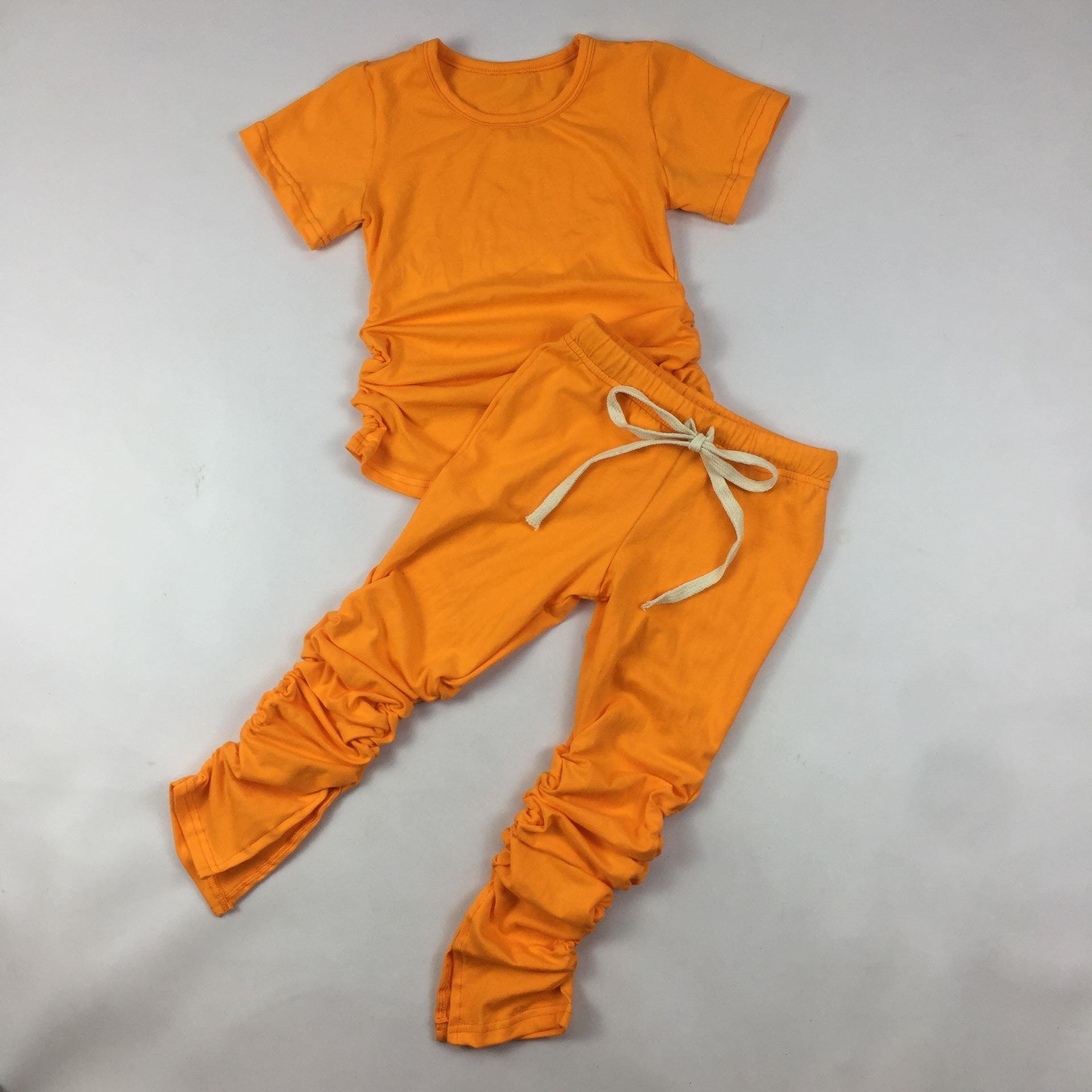 QL2020 Wholesale Fashion kid two piece cotton set 40 color solid top + stack leggings baby sportswear outfits kid boutique