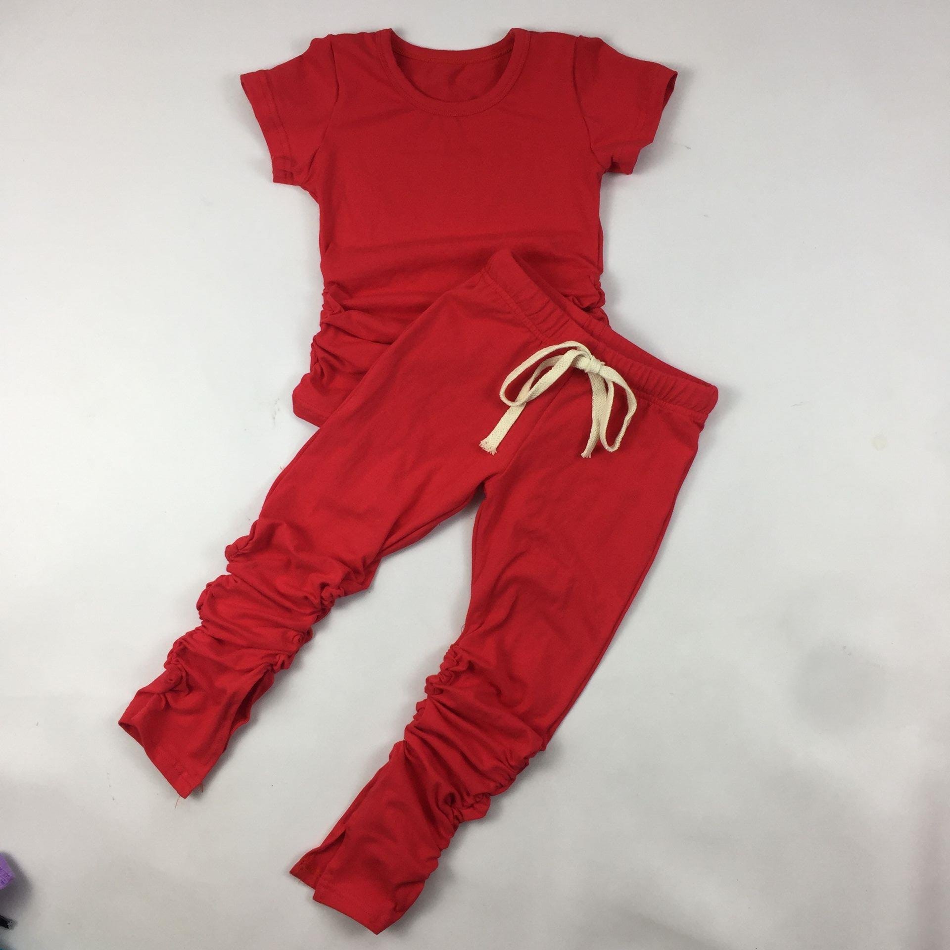 QL2020 Wholesale Fashion kid two piece cotton set 40 color solid top + stack leggings baby sportswear outfits kid boutique