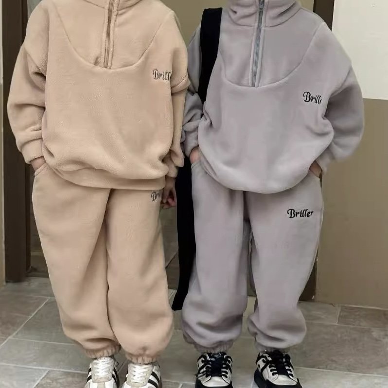 2024 children clothes sportswear set autumn and winter kids Ins fashion solid sport suit and pant jogger set soft tracksuits