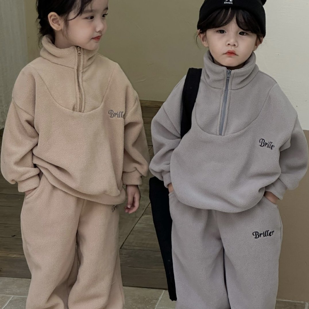 2024 children clothes sportswear set autumn and winter kids Ins fashion solid sport suit and pant jogger set soft tracksuits