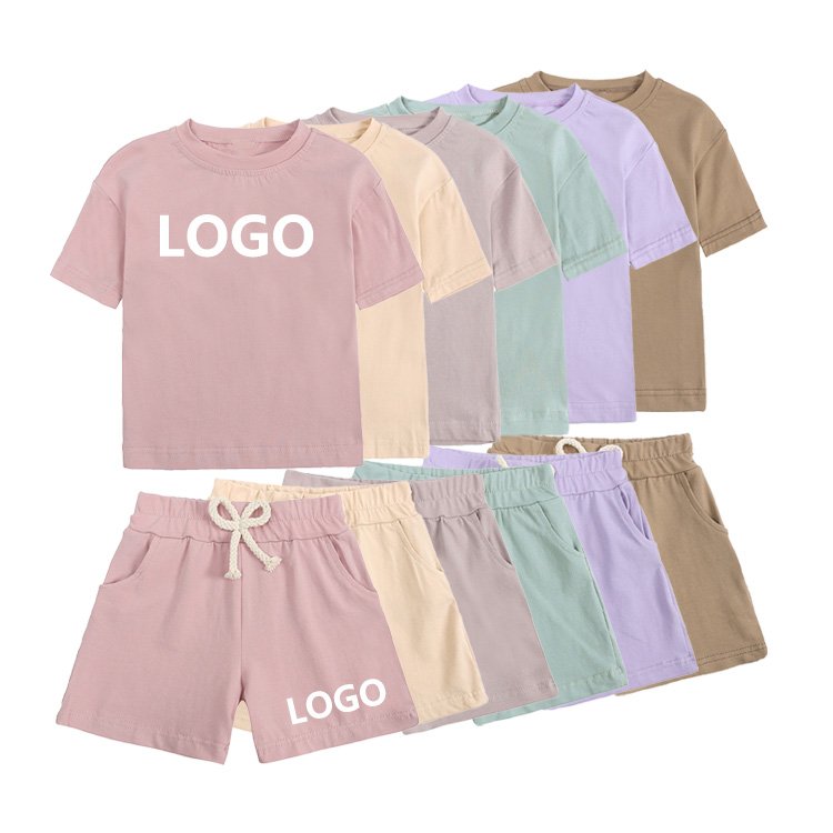 Cotton Jogger Blank Tshirt Boys Kids Shorts And Top Sets Two Piece Custom Boutique Customize Shorts Set Summer Kids Clothing