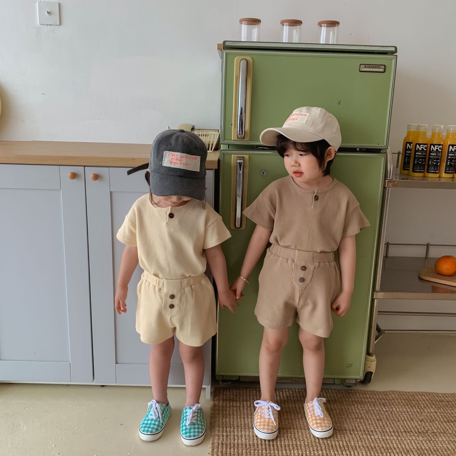 Boys Girls Clothing Sets Summer Solid Cotton Linen T-shirts+Elasctic Shorts Kids Clothes Casual Clothing Sets for Children