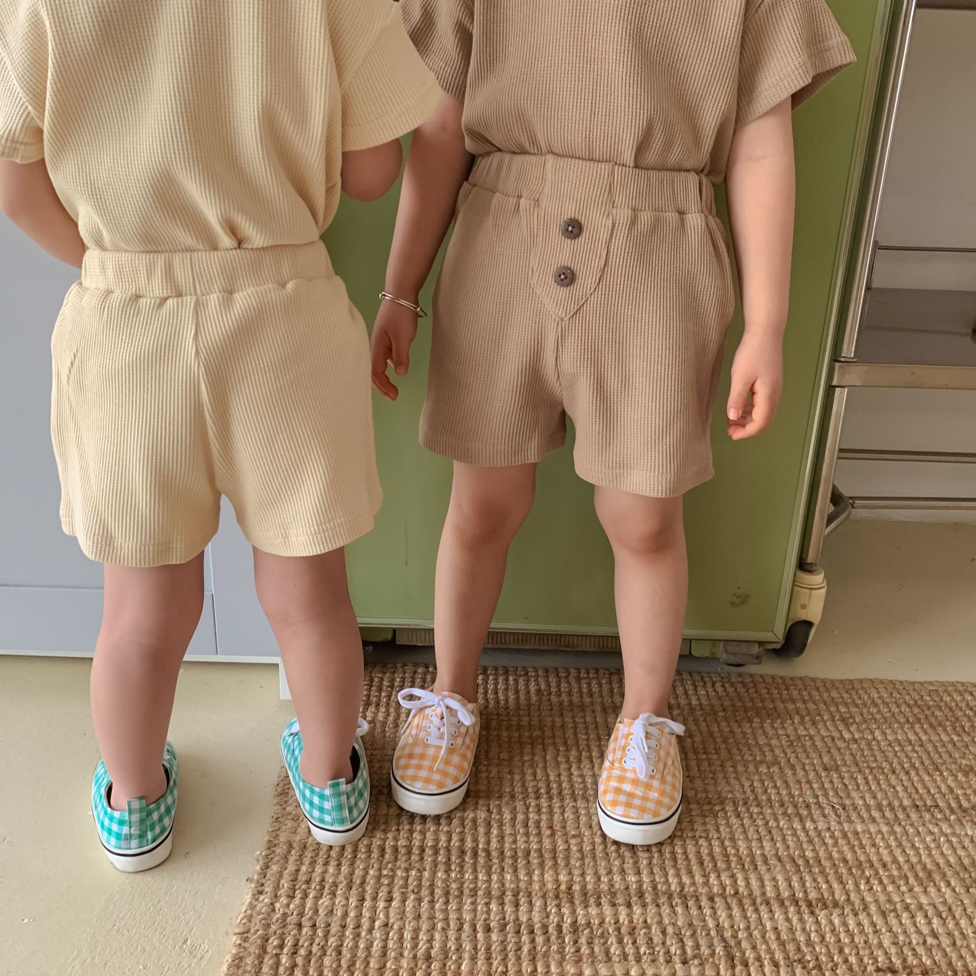 Boys Girls Clothing Sets Summer Solid Cotton Linen T-shirts+Elasctic Shorts Kids Clothes Casual Clothing Sets for Children