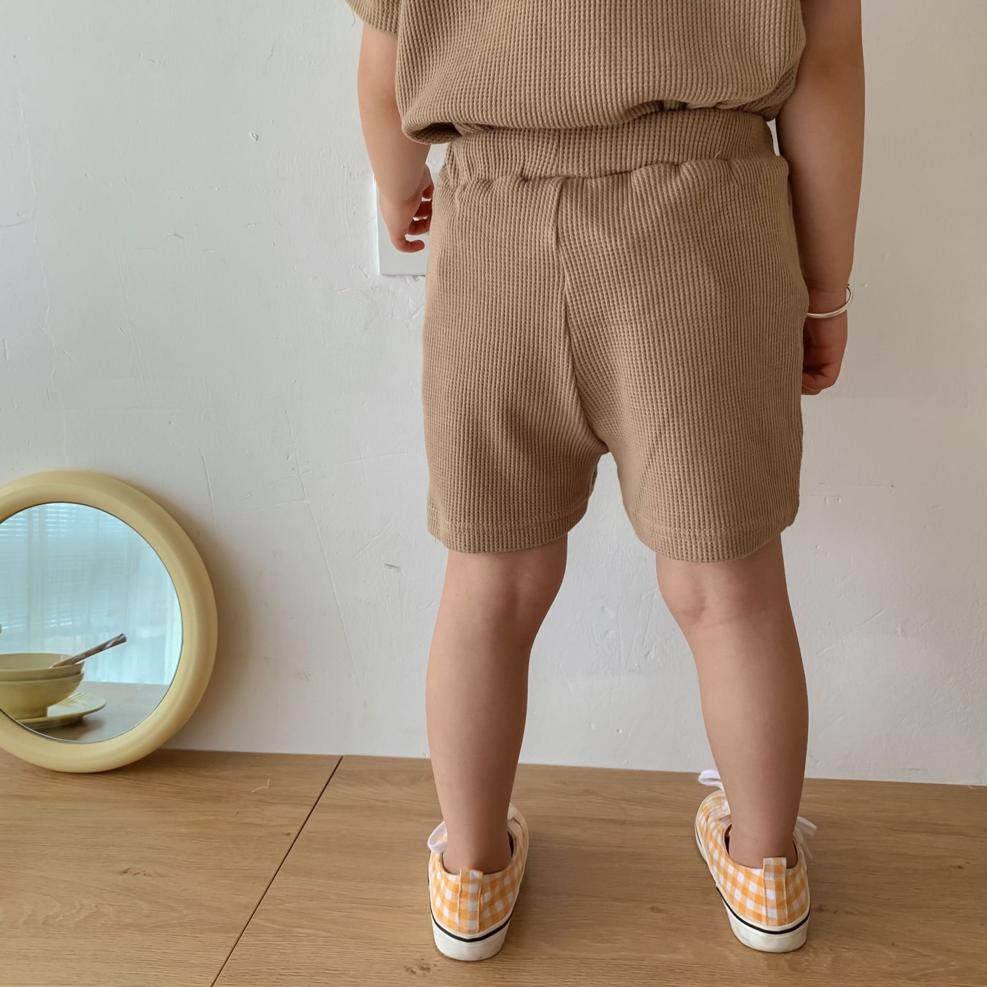 Boys Girls Clothing Sets Summer Solid Cotton Linen T-shirts+Elasctic Shorts Kids Clothes Casual Clothing Sets for Children