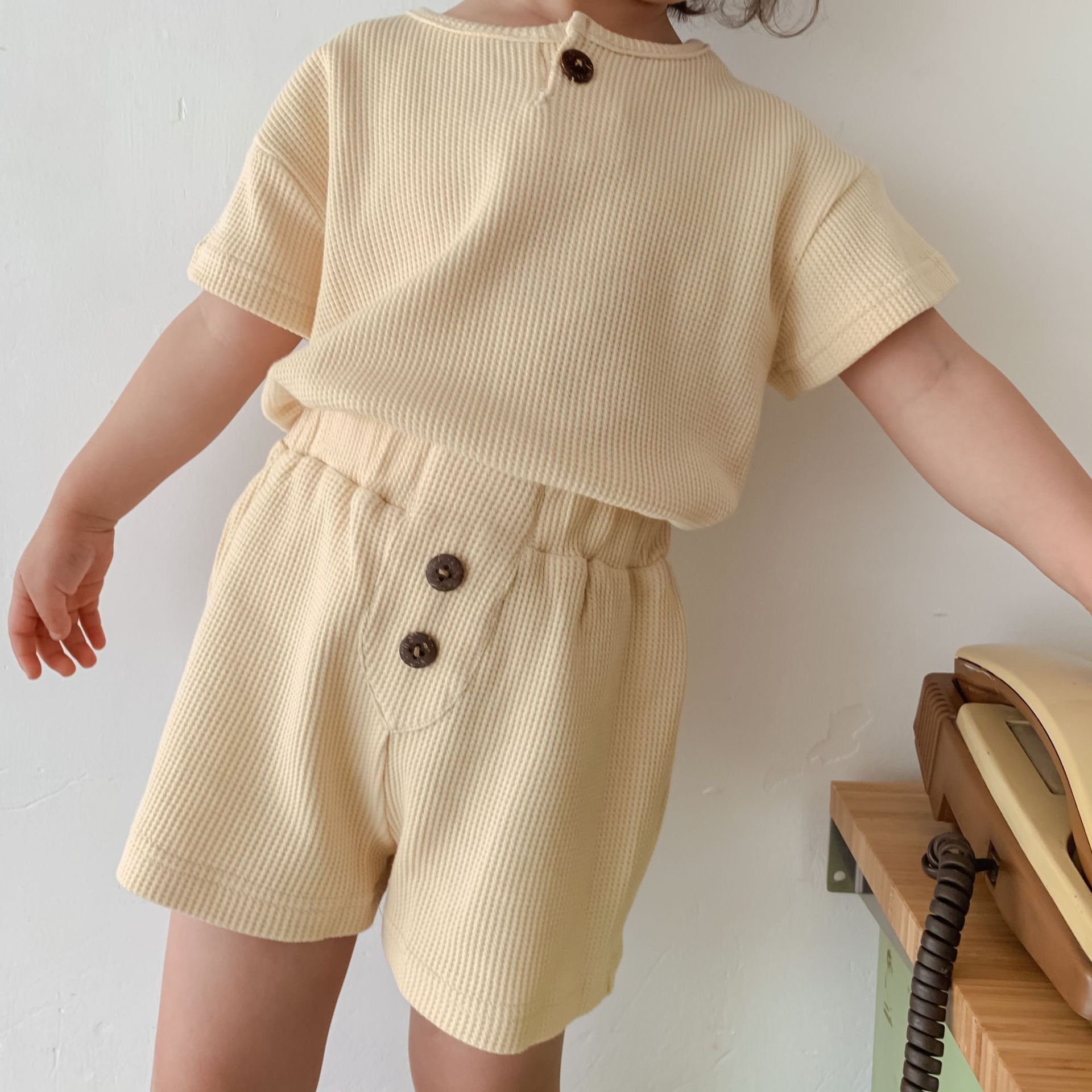 Boys Girls Clothing Sets Summer Solid Cotton Linen T-shirts+Elasctic Shorts Kids Clothes Casual Clothing Sets for Children