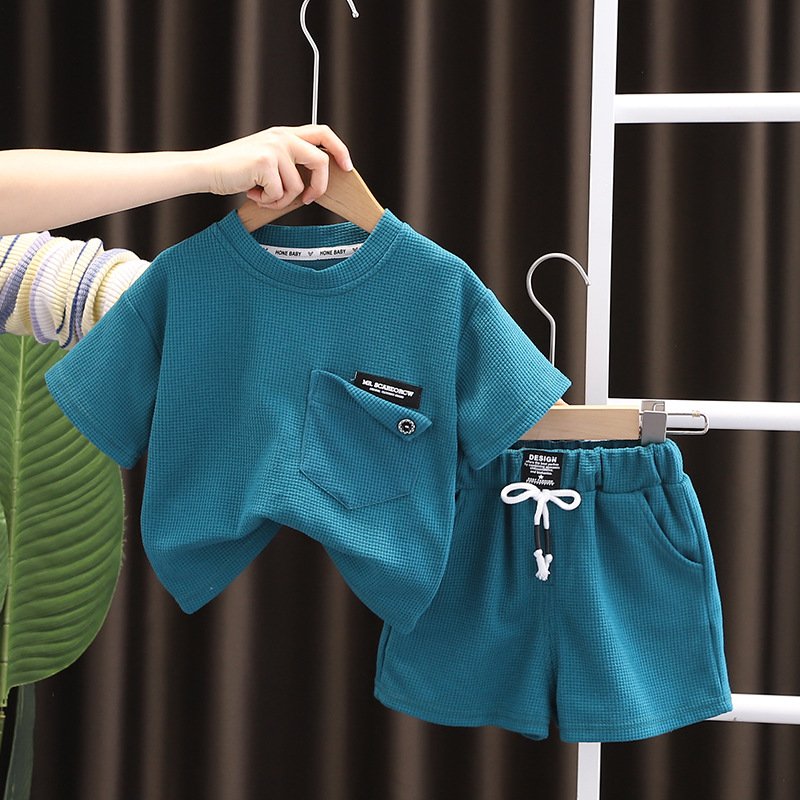 2024 wholesale summer simple clothes short sleeve top and shorts 2piece baby boy clothing sets for casual wear