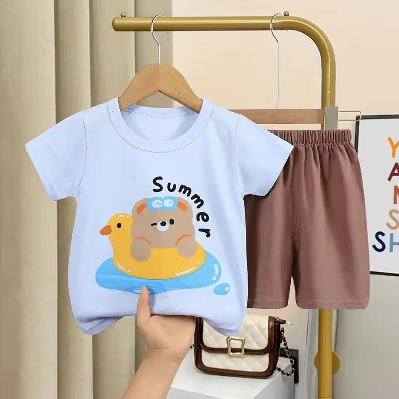 ODM Supply Wholesale 100% Cotton Boys Clothing Sets Summer Short Sleeve T-Shirt Shorts Suit Worested Fabric