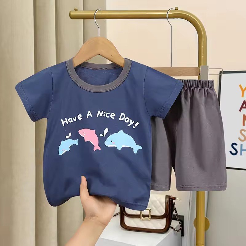 ODM Supply Wholesale 100% Cotton Boys Clothing Sets Summer Short Sleeve T-Shirt Shorts Suit Worested Fabric