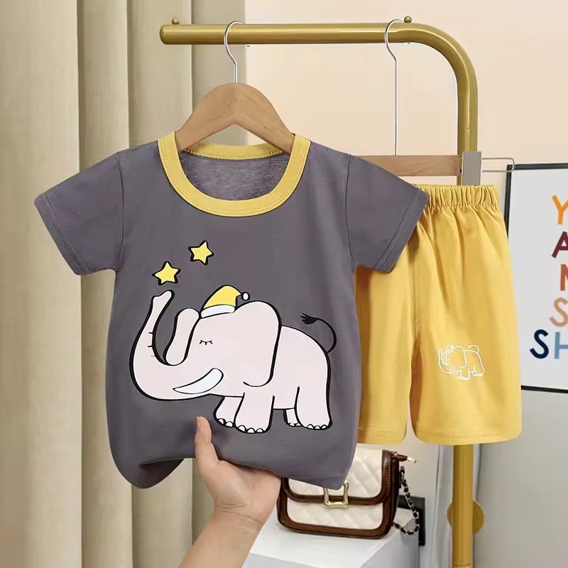 ODM Supply Wholesale 100% Cotton Boys Clothing Sets Summer Short Sleeve T-Shirt Shorts Suit Worested Fabric