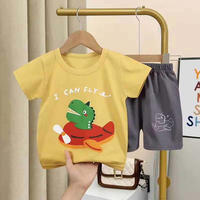 ODM Supply Wholesale 100% Cotton Boys Clothing Sets Summer Short Sleeve T-Shirt Shorts Suit Worested Fabric