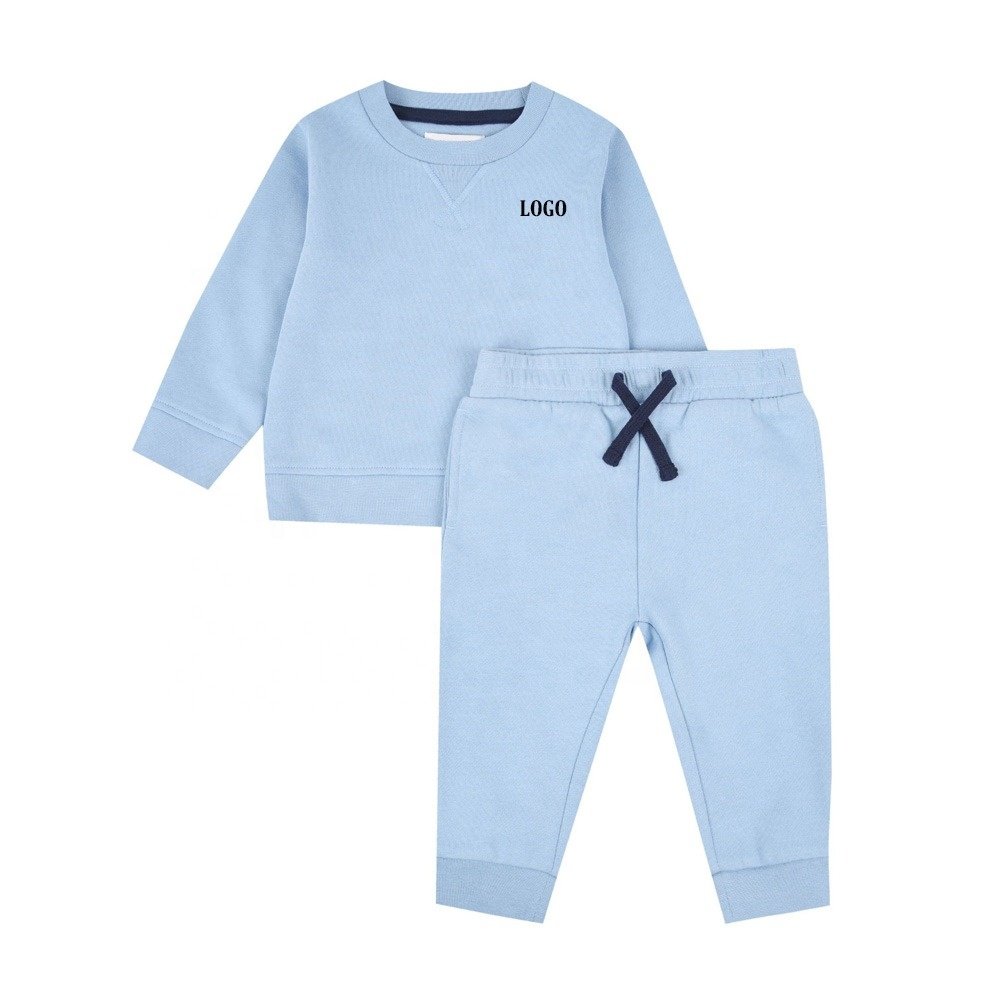 kids Custom Sweatshirt And Sweatpants Set Cotton Fleece Kids Tracksuit High Quality Boys Grey Sweat suit wholesale kids wears