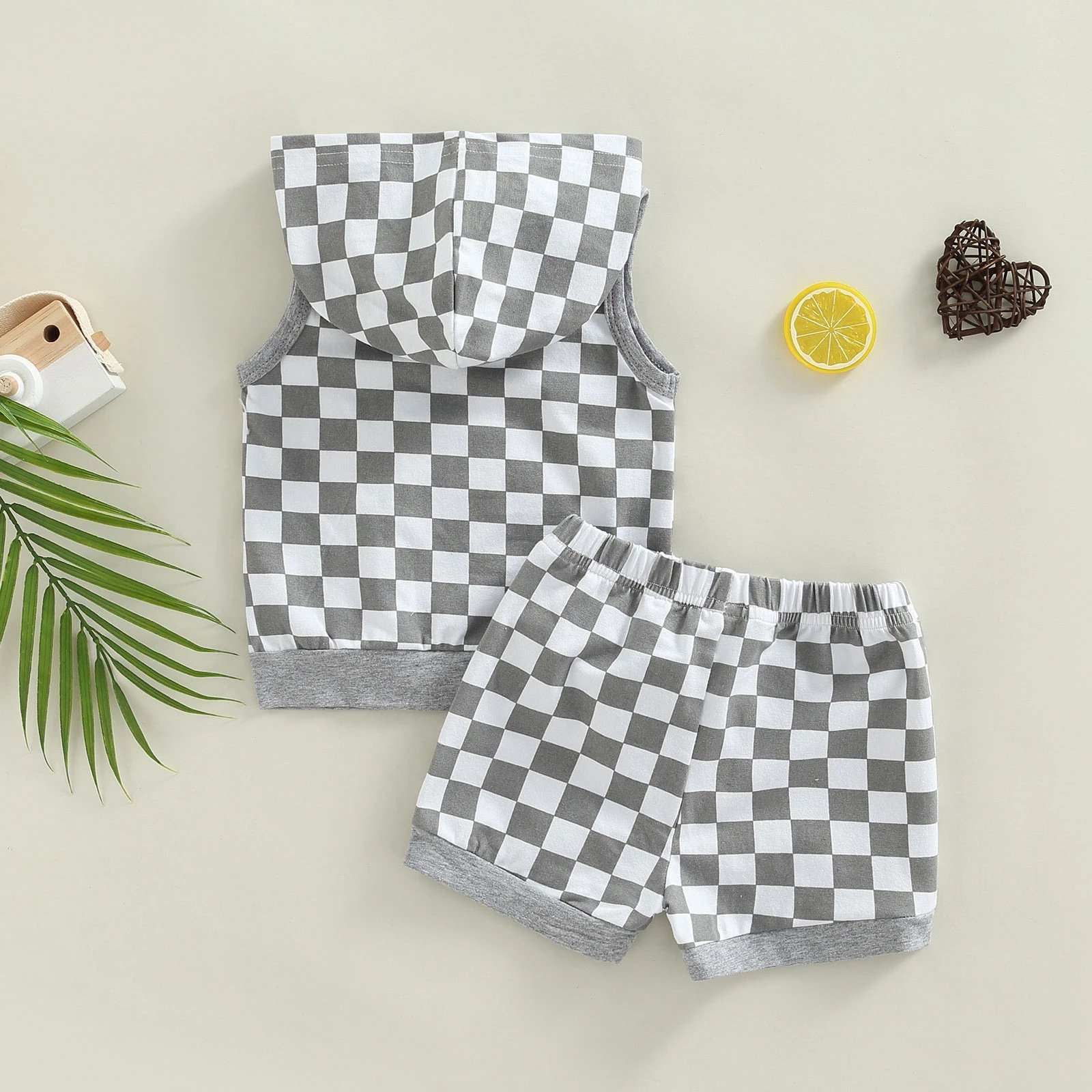 Infant Baby Boy Checkerboard Hoodie Shorts Sets Outfits for Kids Boy