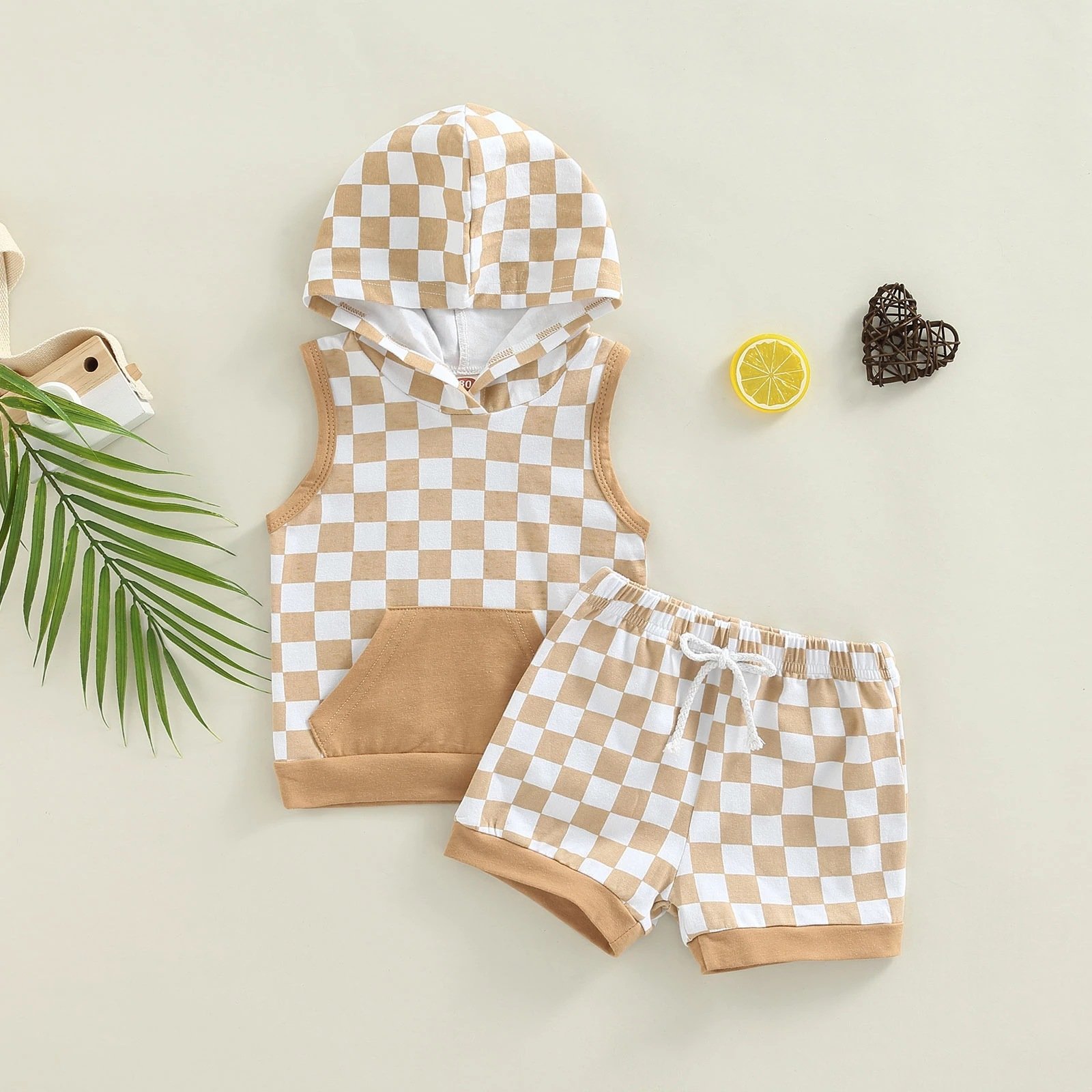 Infant Baby Boy Checkerboard Hoodie Shorts Sets Outfits for Kids Boy