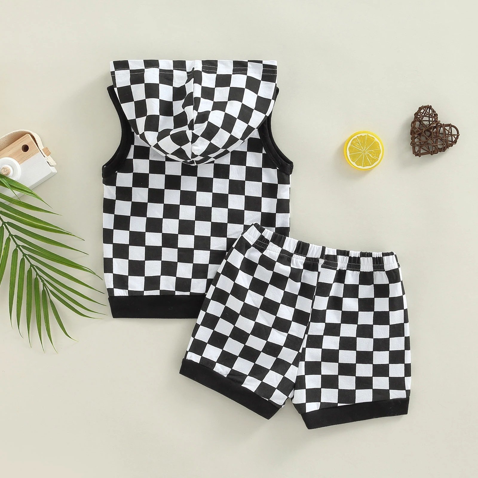Infant Baby Boy Checkerboard Hoodie Shorts Sets Outfits for Kids Boy