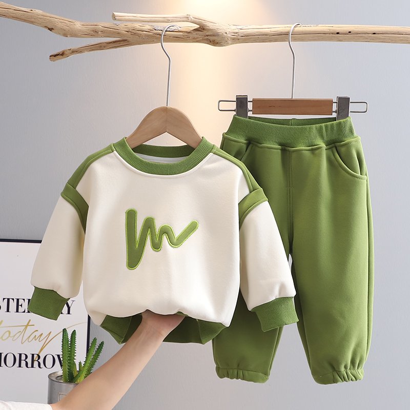 2024 new winter pullover hoodie English letters boys children long-sleeved fashion winter style two-piece set