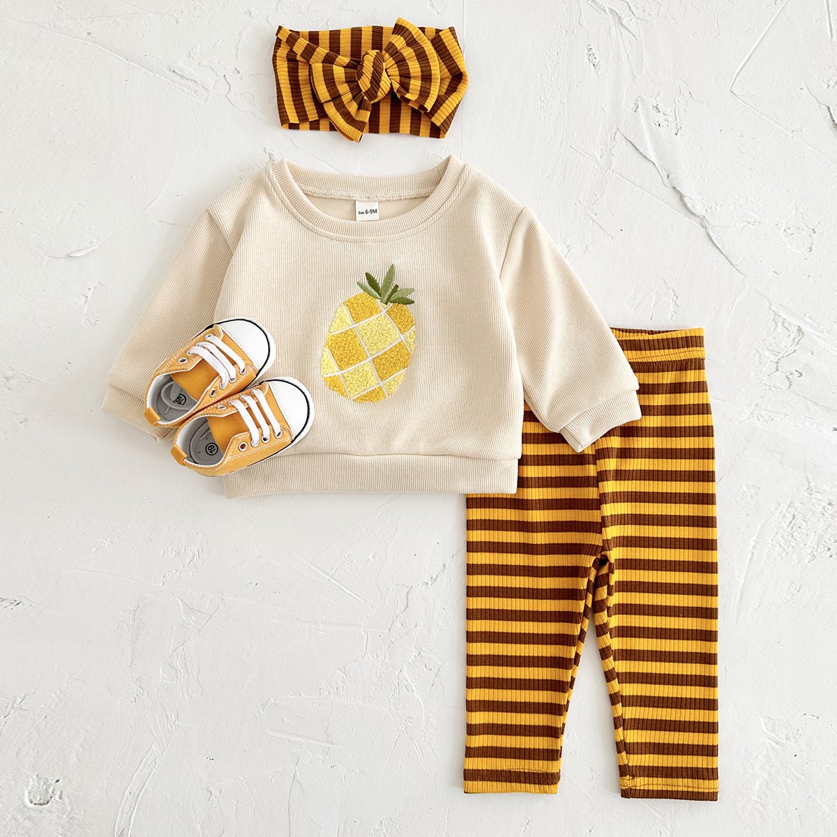 New Autumn Baby Boys Clothing Newborn Girl Set 3PCS Cotton Infant Clothes Pineapple Embroider Suit Sweater Top Infant Hair Band