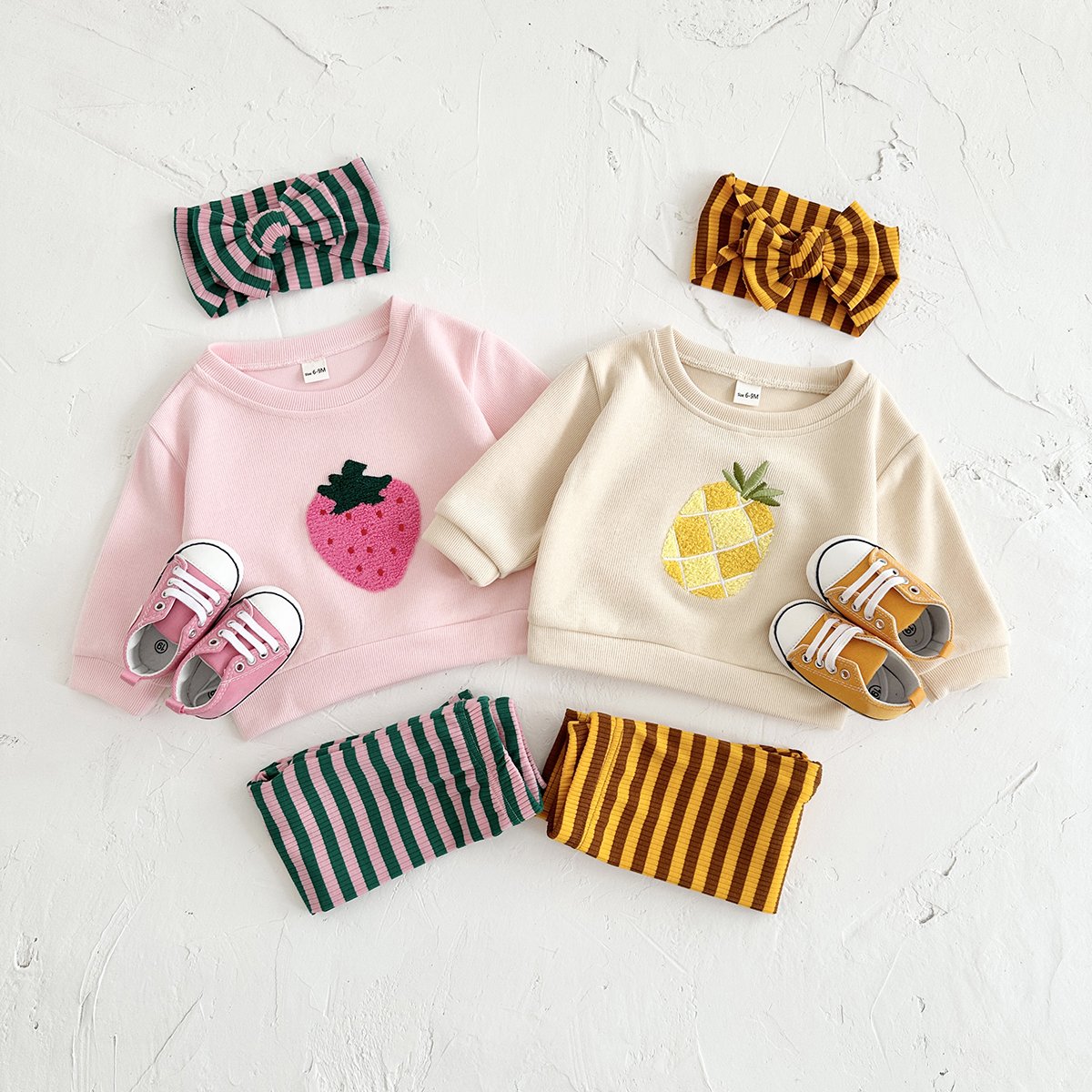 New Autumn Baby Boys Clothing Newborn Girl Set 3PCS Cotton Infant Clothes Pineapple Embroider Suit Sweater Top Infant Hair Band