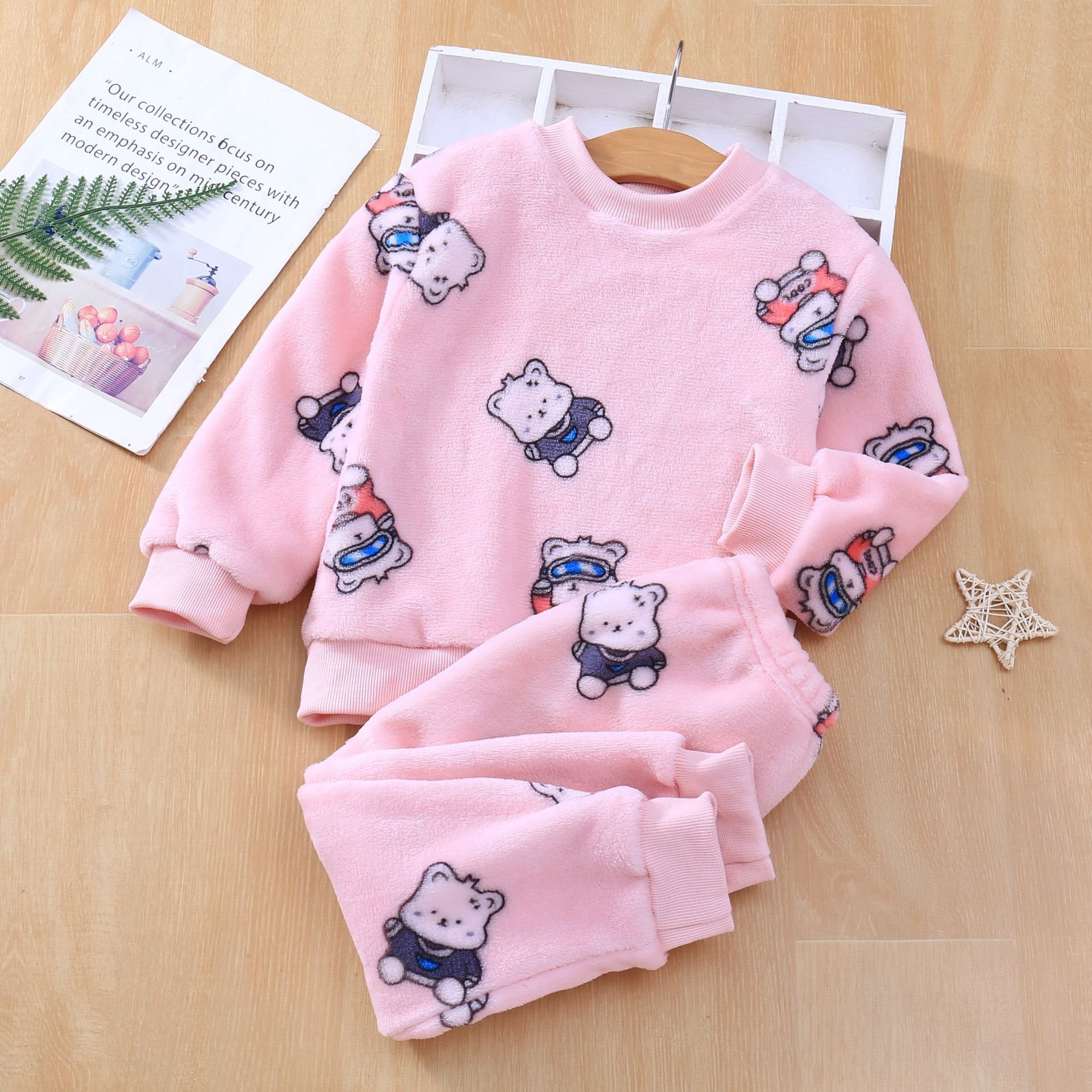 Wholesale Autumn Winter Kids Clothes Flannel Warm Pajamas Set Tops Pants Suit Baby Boys Girls Home Clothe Sets