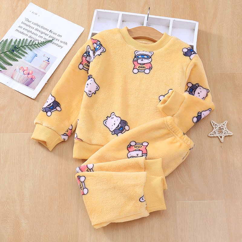Wholesale Autumn Winter Kids Clothes Flannel Warm Pajamas Set Tops Pants Suit Baby Boys Girls Home Clothe Sets