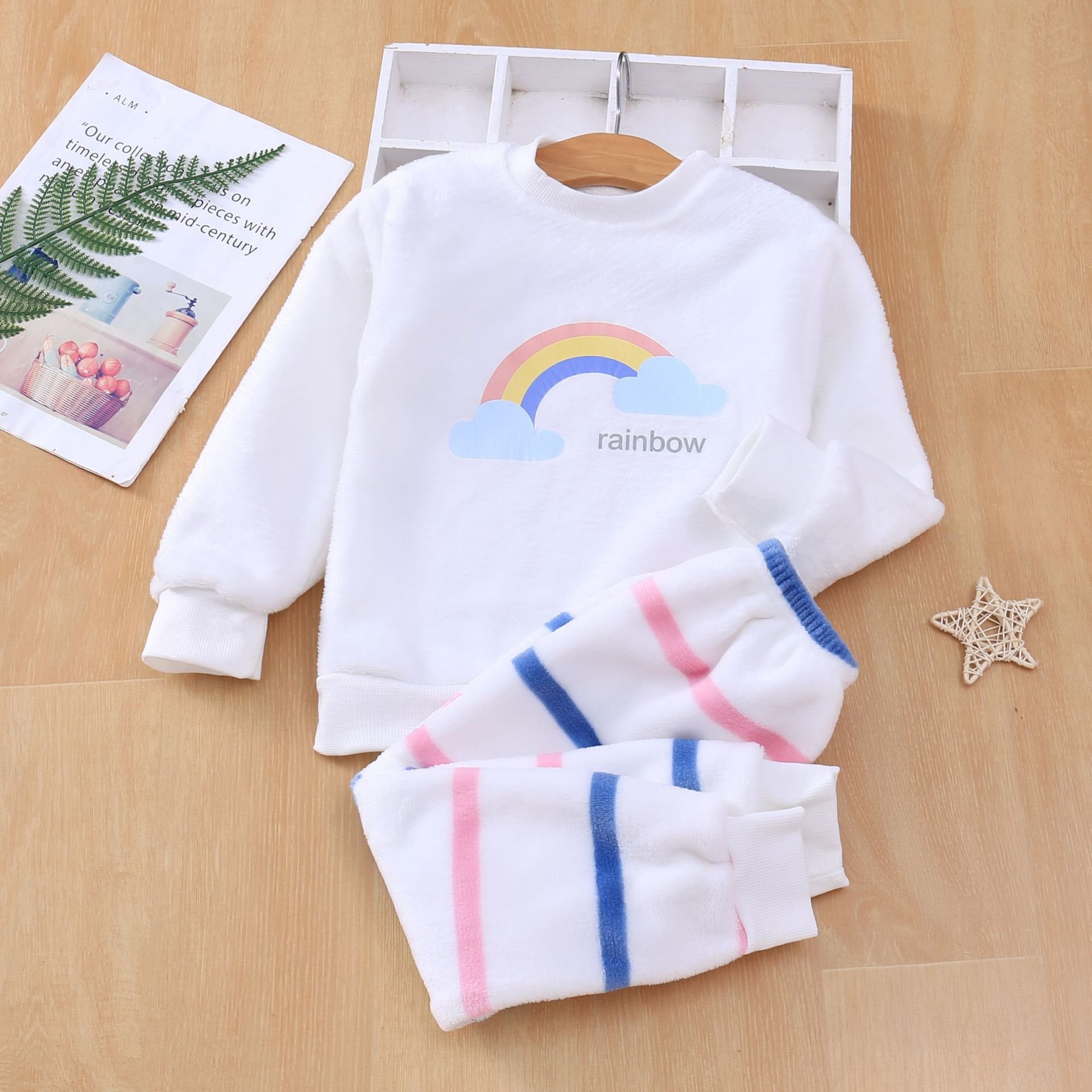 Wholesale Autumn Winter Kids Clothes Flannel Warm Pajamas Set Tops Pants Suit Baby Boys Girls Home Clothe Sets