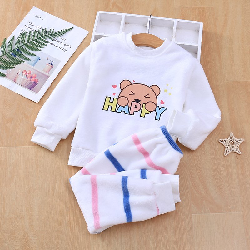 Wholesale Autumn Winter Kids Clothes Flannel Warm Pajamas Set Tops Pants Suit Baby Boys Girls Home Clothe Sets