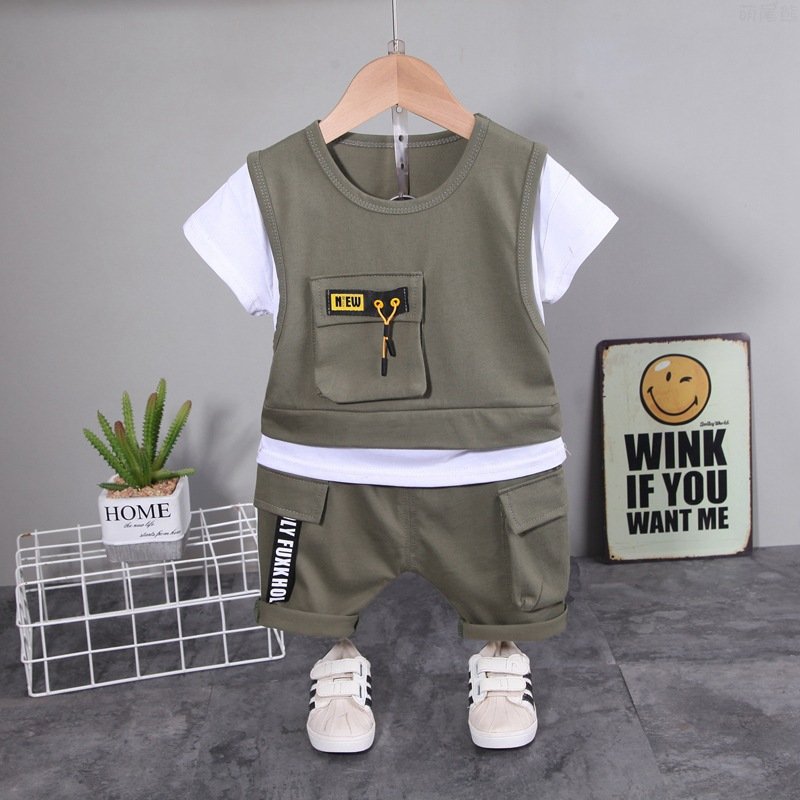Conyson High Quality Summer Short Sleeve Organic Cotton Sports Style Pullover Two Piece Kids Boy Shorts Casual Clothing Set