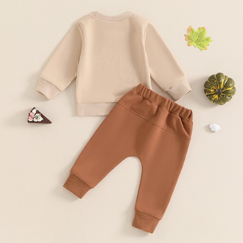 European American Halloween Letter Print Round Neck Long Sleeved Top Long Pants Two-Piece Boys Set