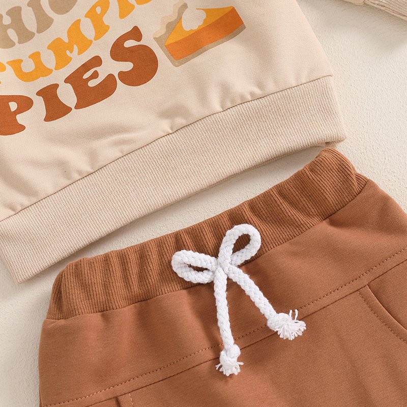 European American Halloween Letter Print Round Neck Long Sleeved Top Long Pants Two-Piece Boys Set