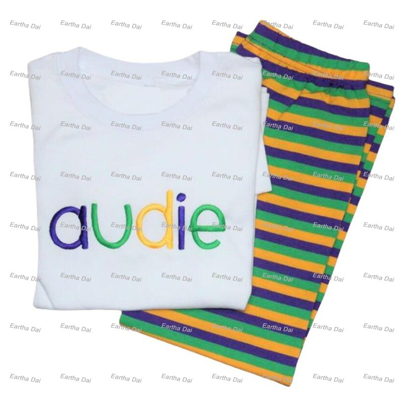 Monogram Mardi Gras shirt for baby toddler kids girls personalized outfit matching boys clothing sets