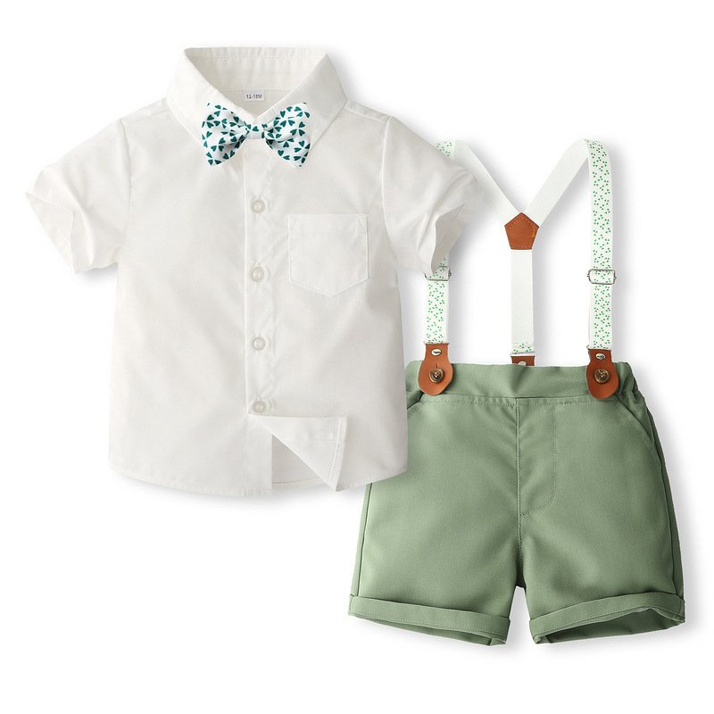 2024 new summer boys formal short-sleeved shirt and suspenders casual gentleman dress two children's clothing sets