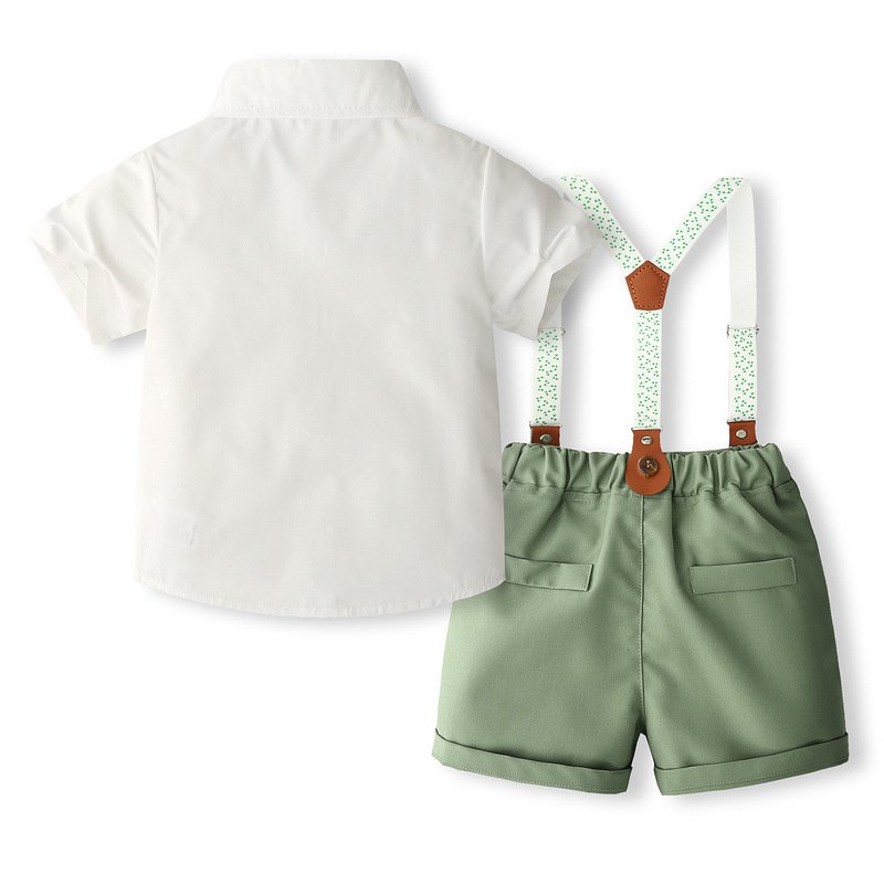 2024 new summer boys formal short-sleeved shirt and suspenders casual gentleman dress two children's clothing sets