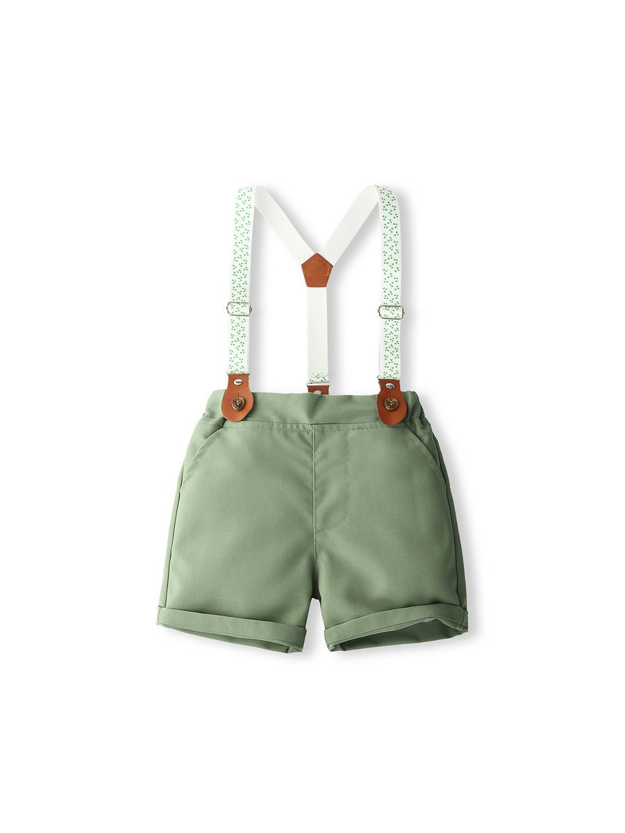 2024 new summer boys formal short-sleeved shirt and suspenders casual gentleman dress two children's clothing sets