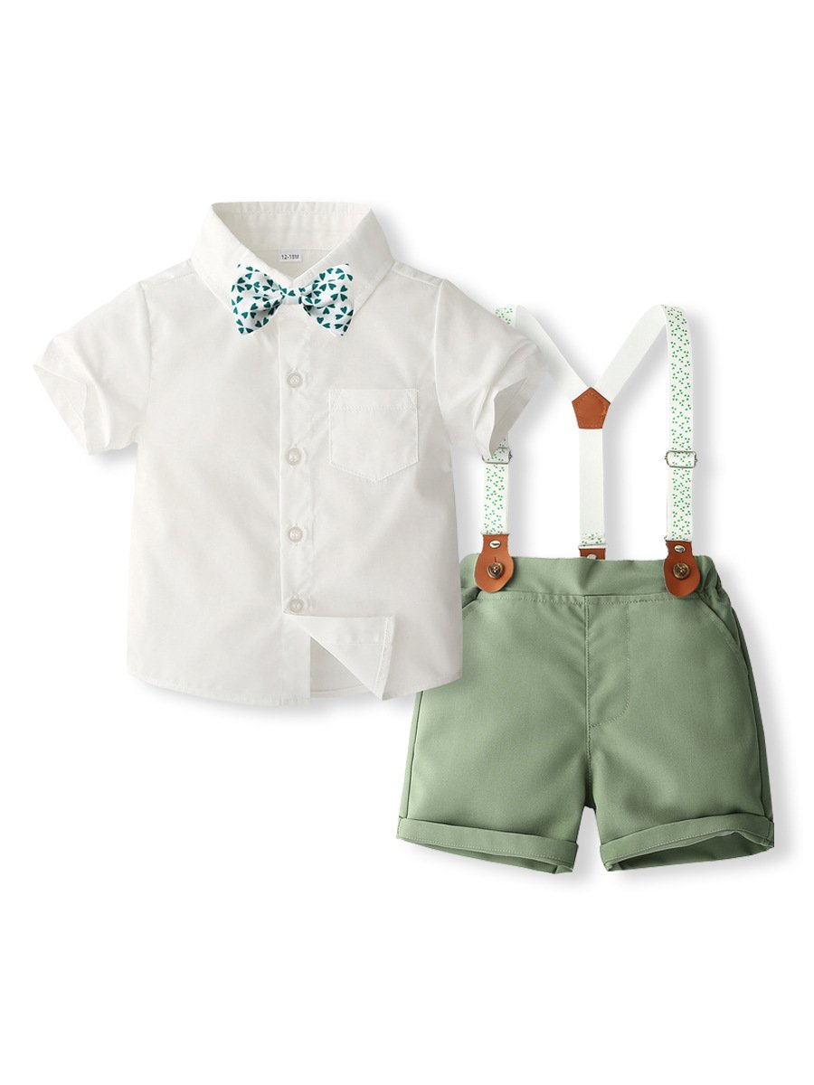 2024 new summer boys formal short-sleeved shirt and suspenders casual gentleman dress two children's clothing sets